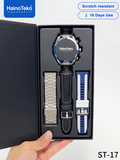 HainoTeko ST-17 Watch Buds Smartwatch with Built-in Wireless Earbuds, AMOLED Display, Bluetooth Calling, 3 Interchangeable Straps Multiple Sports Modes and 10-Day Battery Life Designed for Men