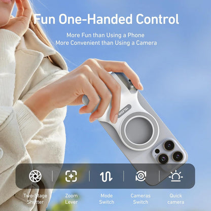 Fun Shot Magnetic Grip with Remote Control MagSafe Compatible Camera Grip for Smartphones Strong Dual-Sided Magnet Ergonomic Handle for Stable Photography & Video Shooting