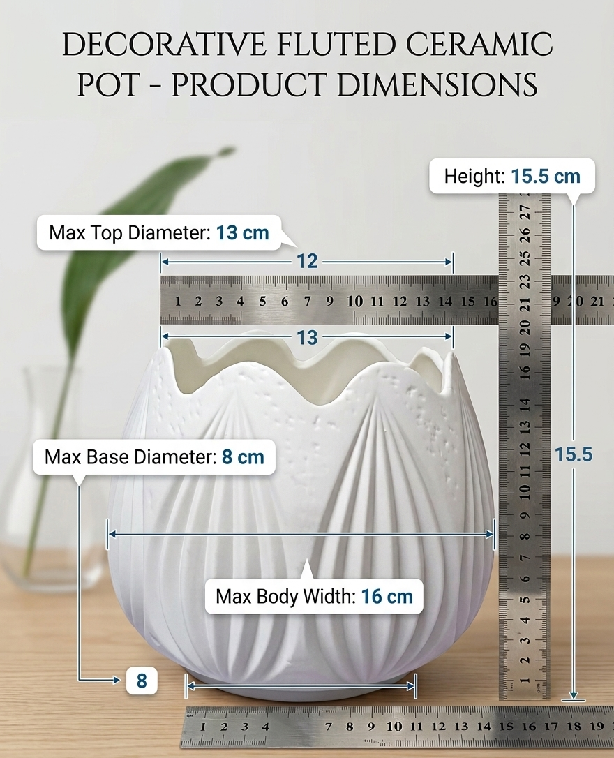 Decorative Ceramic Flower Pot 15.5 cm Modern White Planter for Indoor and Outdoor Plants Stylish Tabletop Plant Pot for Home, Office & Garden Decor