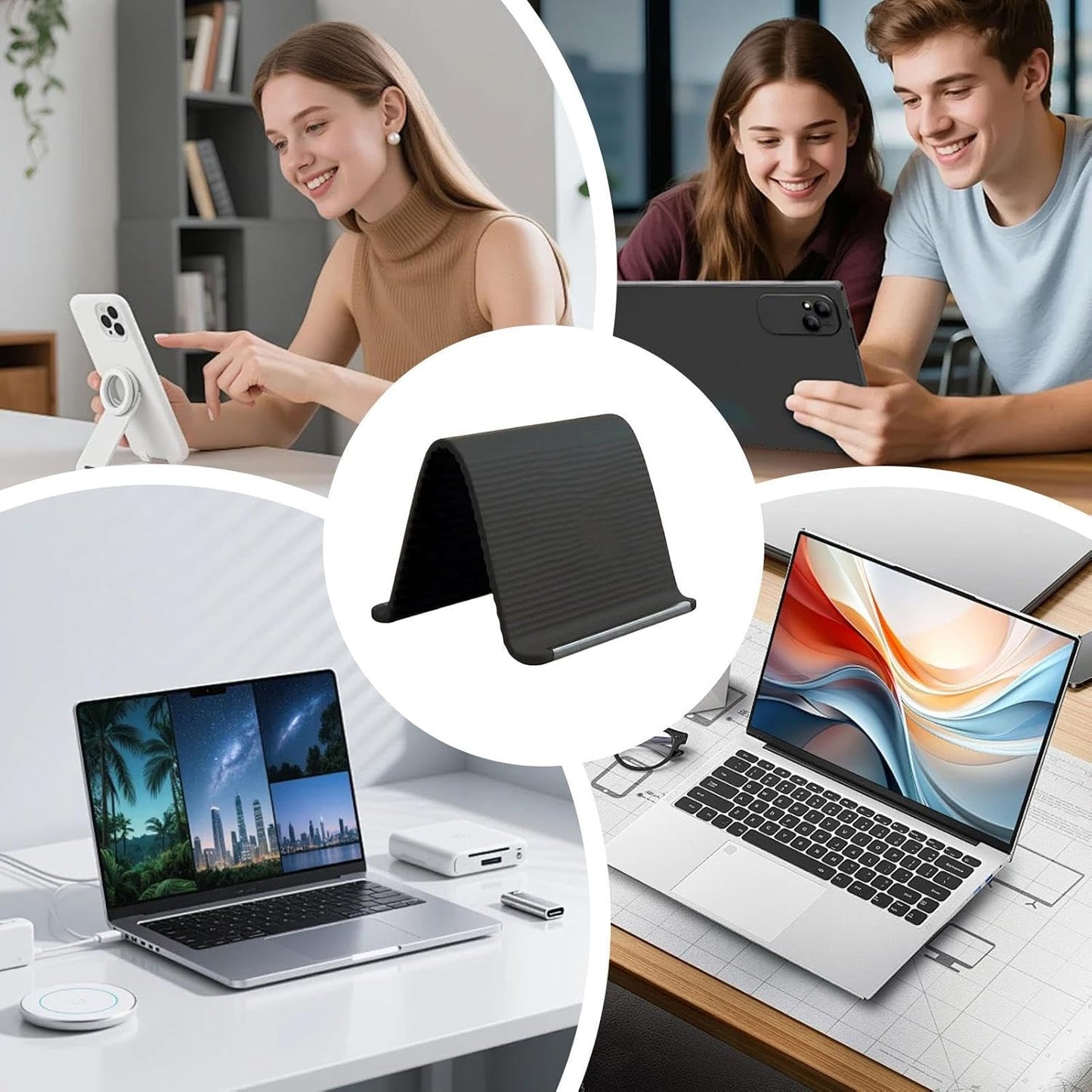 Flexible Silicone Phone Holder Stand, Foldable Multi-Angle Mobile & Tablet Stand, Portable Non-Slip Bendable Desktop Holder for Home, Office & Travel