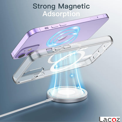Premium Magnetic Transparent Phone Case for iPhone 12 Crystal Clear Protective Cover with Strong Magnetic Ring for Wireless Charging