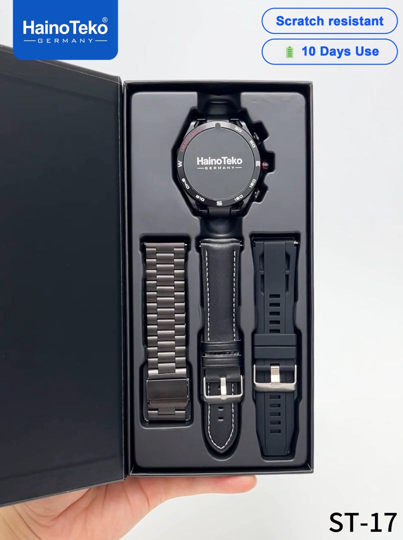 HainoTeko ST-17 Watch Buds Smartwatch with Built-in Wireless Earbuds, AMOLED Display, Bluetooth Calling, 3 Interchangeable Straps Multiple Sports Modes and 10-Day Battery Life Designed for Men