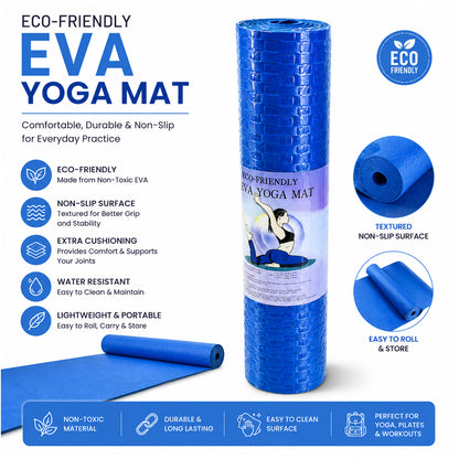 Eco-Friendly EVA Yoga Mat Non-Slip Exercise Mat with Textured Surface, Extra Cushioning, Water-Resistant, Lightweight Fitness Mat for Yoga, Pilates & Home Workouts