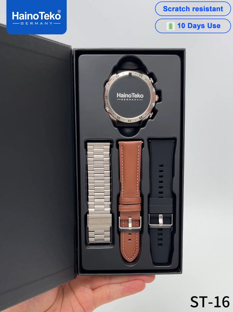 HainoTeko ST-16 Watch Buds Smartwatch with Built-in Wireless Earbuds AMOLED Display, Bluetooth Calling, 3 Interchangeable Straps, 10-Day Battery Life and Charging Cable Designed for Men