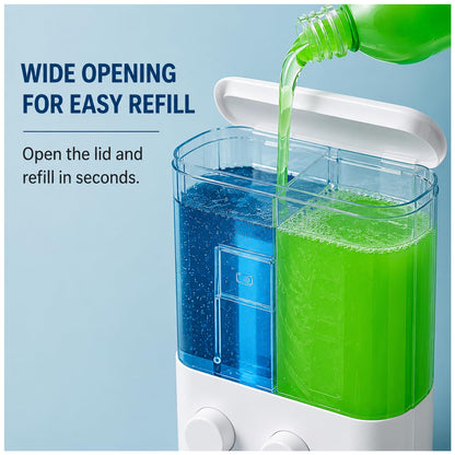 Double Chamber Wall Mounted 1000ml Soap Dispenser Manual Push Pump Liquid Soap & Shampoo Dispenser for Bathroom, Kitchen & Commercial Use