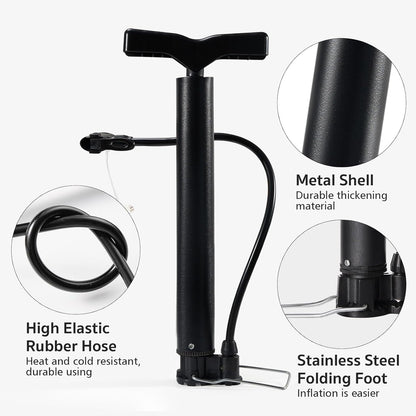 Portable Hand Air Pump with 3 Nozzle Attachments, Manual Air Inflator Pump for Bicycle Tires Sports Balls, Pool Floats, Air Cushions, Inflatable Toys & Outdoor Accessories