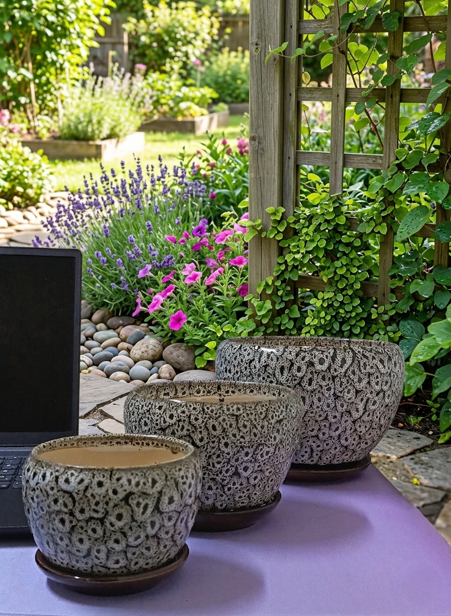 Set of 3 Speckled Ceramic Planters and Organiser Bowls Versatile Desktop Storage Containers, Decorative Indoor Plant Pots for Modern Home and Office