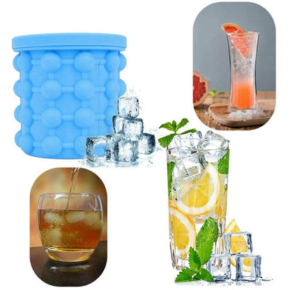Ice Cube Maker Genie - Double Chamber Ice Cube Maker with Airtight Lid Space-Saving Ice Storage Container for Drinks, Ice Cream & Outdoor Use
