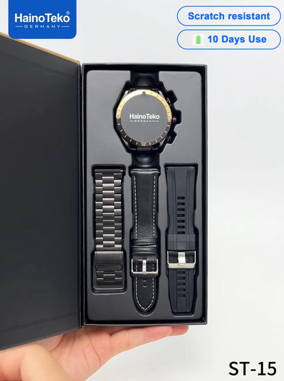 HainoTeko ST-15 Watch Buds Smartwatch with Built-in Earbuds Bluetooth Calling, AMOLED Display, 10-Day Battery Life, Health Monitoring and 3 Pair Straps Designed for Men