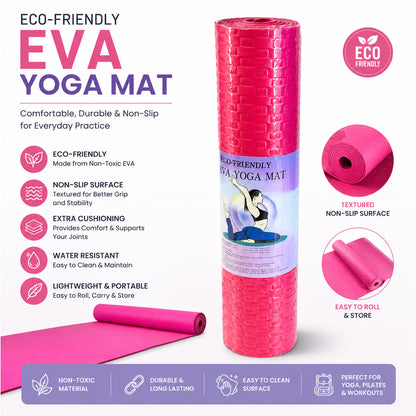 Eco-Friendly EVA Yoga Mat Non-Slip Exercise Mat with Textured Surface, Extra Cushioning, Water-Resistant, Lightweight Fitness Mat for Yoga, Pilates & Home Workouts