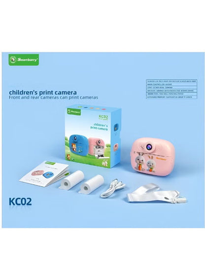 KC02 Kids Instant Print Camera Thermal Printing Camera for Children with 2.4” LCD Screen | Video Recording | MP3 Player | Rechargeable Battery | Includes Print Paper Pink