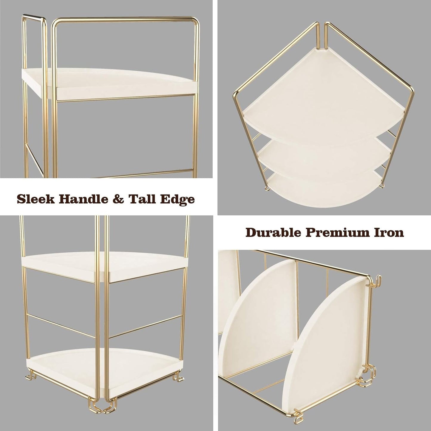 2-Tier Corner Countertop Storage Shelf Organizer with Metal Frame Stackable Multi-Purpose Corner Rack for Kitchen, Bathroom, Living Room & Office