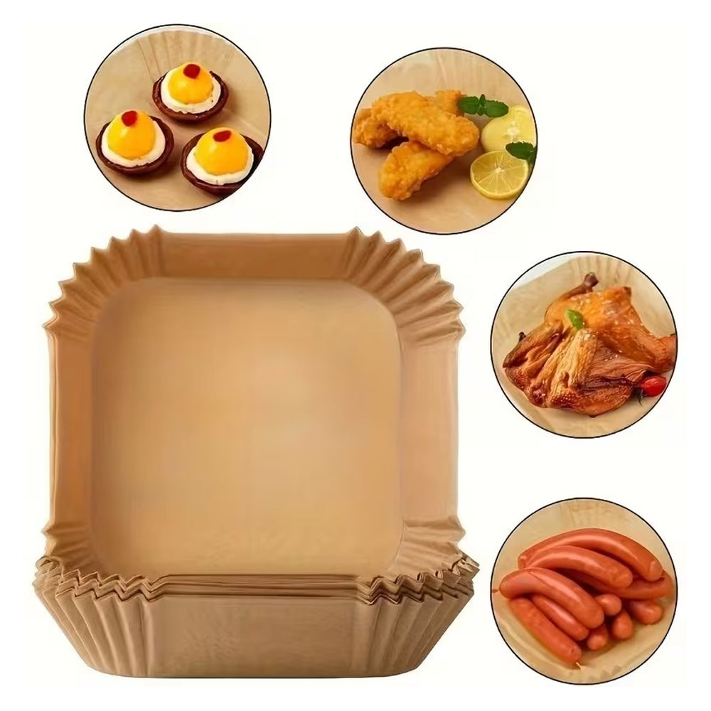 200 Pieces Square Air Fryer Paper Sheet Liners Disposable Greaseproof & Waterproof Parchment Trays for Cooking, Baking, Roasting Non-Stick Air Fryer Liners