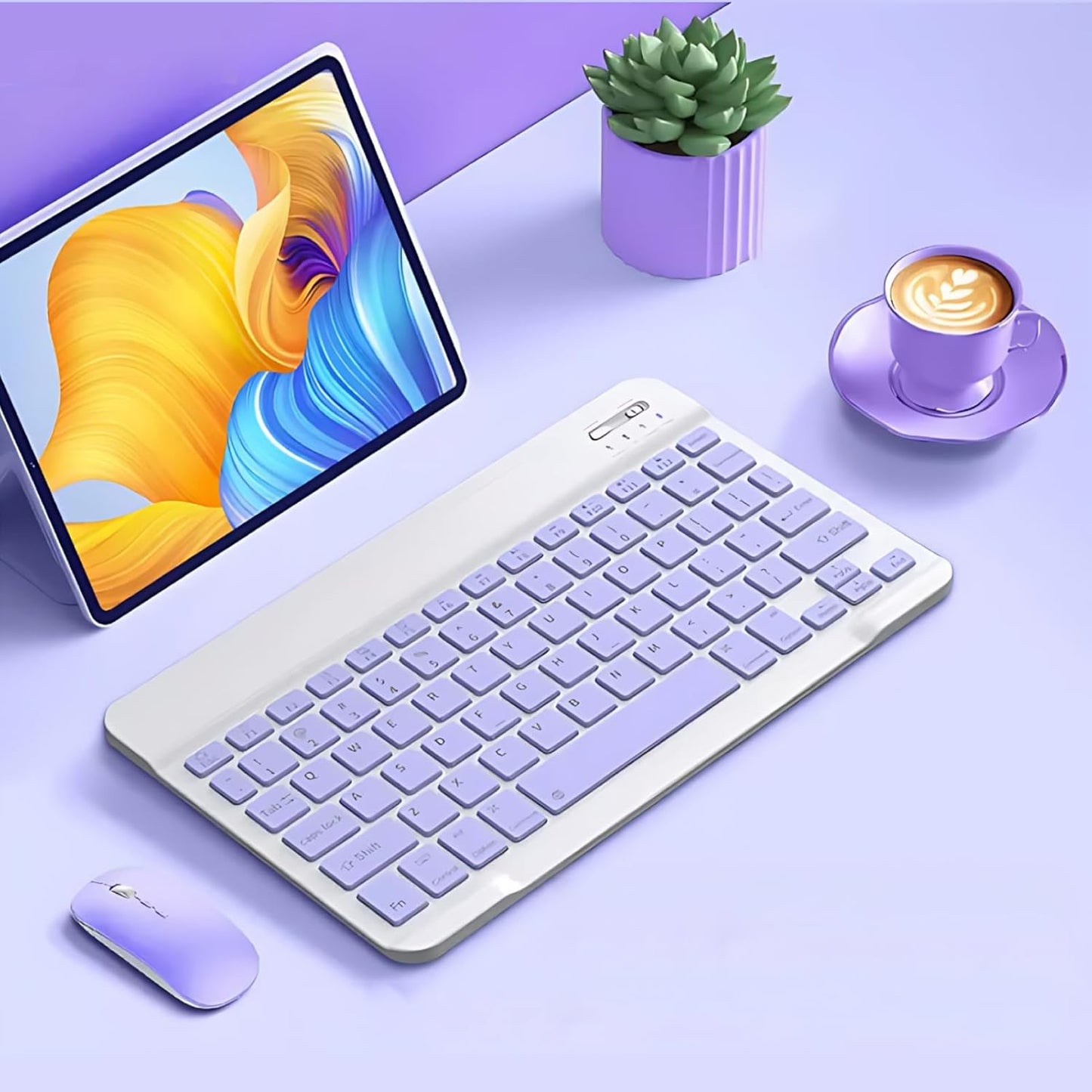 Wireless Bluetooth Keyboard and Mouse Combo – Rechargeable Slim Keyboard Kit with Multi-Device Support, Silent Click Mouse, Long Battery Life, Compact Portable Design for Laptop, PC, Tablet Purple