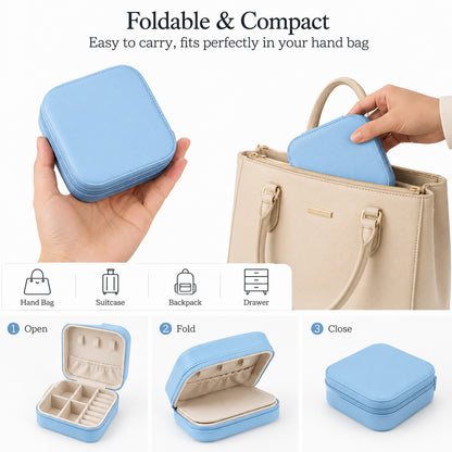 Portable Travel Jewelry Organizer Box with Zipper Compact Jewelry Storage Case for Rings, Earrings, Necklaces, Bracelets, Watches & Small Accessories