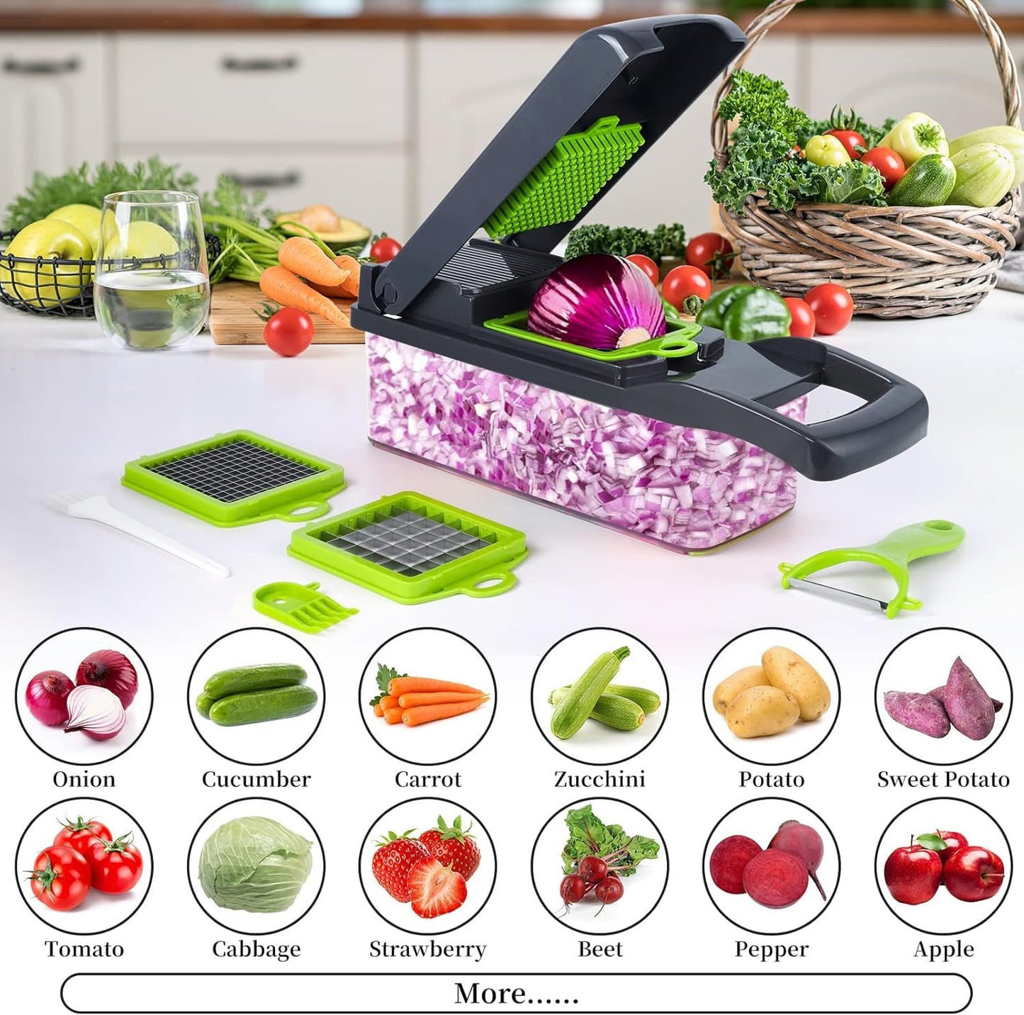 16-in-1 Multifunction Vegetable Chopper & Mandoline Slicer Set with Interchangeable Blades Food Container, Grater, Peeler, Egg Separator & Hand Guard for Fruits and Vegetables