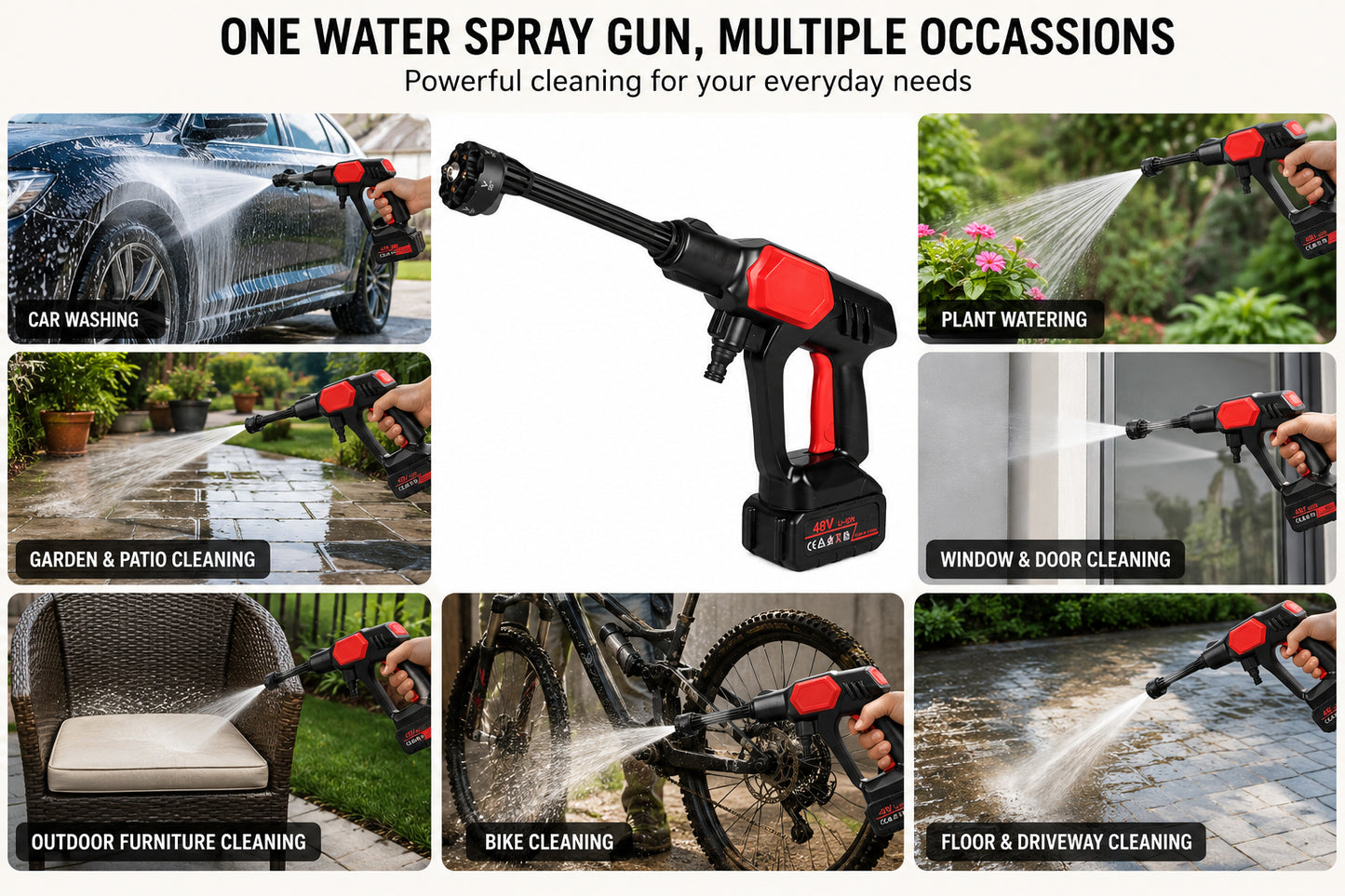 Cordless High Pressure Washer Gun 48V Rechargeable Portable Car Washer Spray Gun with Foam Bottle, Multi-Nozzle Water Spray, Battery Powered Cleaning Machine for Car, Bike, Garden & Home Use