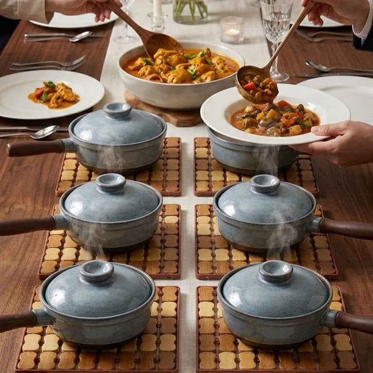 Pack of 6 Premium Bamboo Trivet Set – Professional Heat Protection & Anti-Slip Kitchen Hot Pads