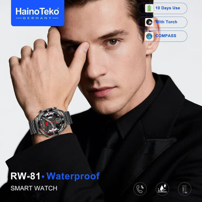 HainoTeko RW-81 Waterproof Smart Watch with Bluetooth Calling AMOLED Display 10 Days Battery Backup and 3 Pair Straps