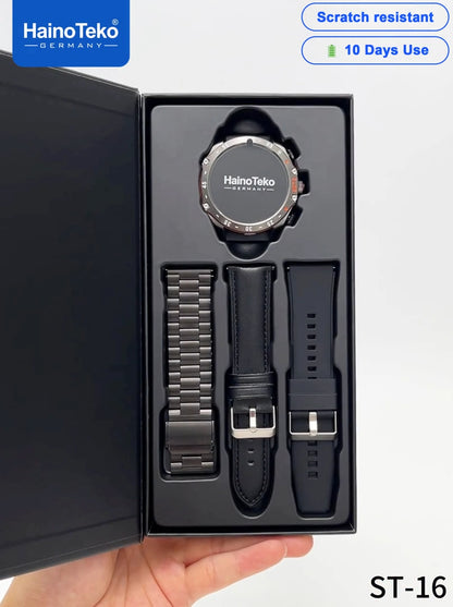 HainoTeko ST-16 Watch Buds Smartwatch with Built-in Wireless Earbuds AMOLED Display, Bluetooth Calling, 3 Interchangeable Straps, 10-Day Battery Life and Charging Cable Designed for Men