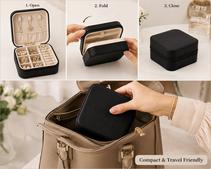 Portable Travel Jewelry Organizer Box with Zipper Compact Jewelry Storage Case for Rings, Earrings, Necklaces, Bracelets, Watches & Small Accessories