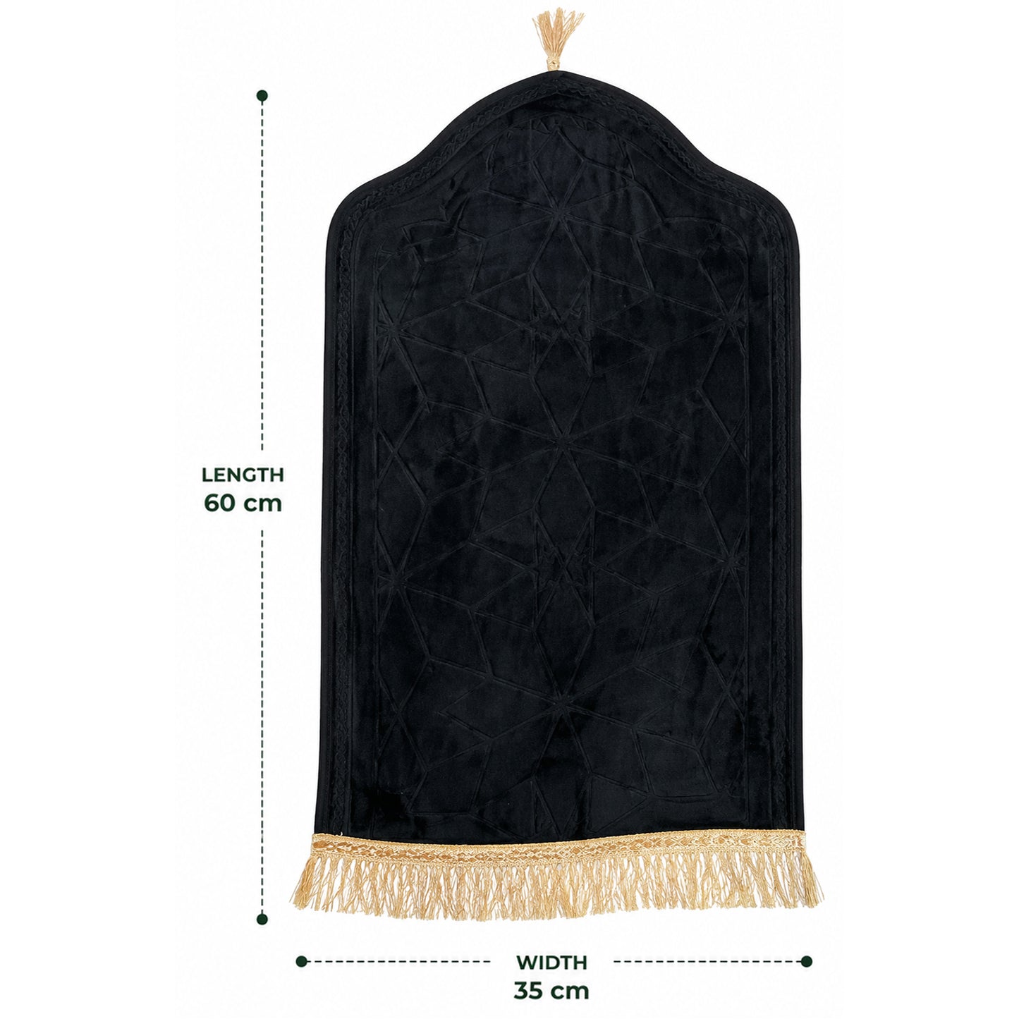 Luxury Velvet Islamic Prayer Mat with Mihrab Design & Decorative Fringe Soft Plush Muslim Salah Prayer Rug, 60 x 35 cm