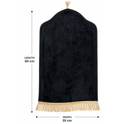 Luxury Velvet Islamic Prayer Mat with Mihrab Design & Decorative Fringe Soft Plush Muslim Salah Prayer Rug, 60 x 35 cm