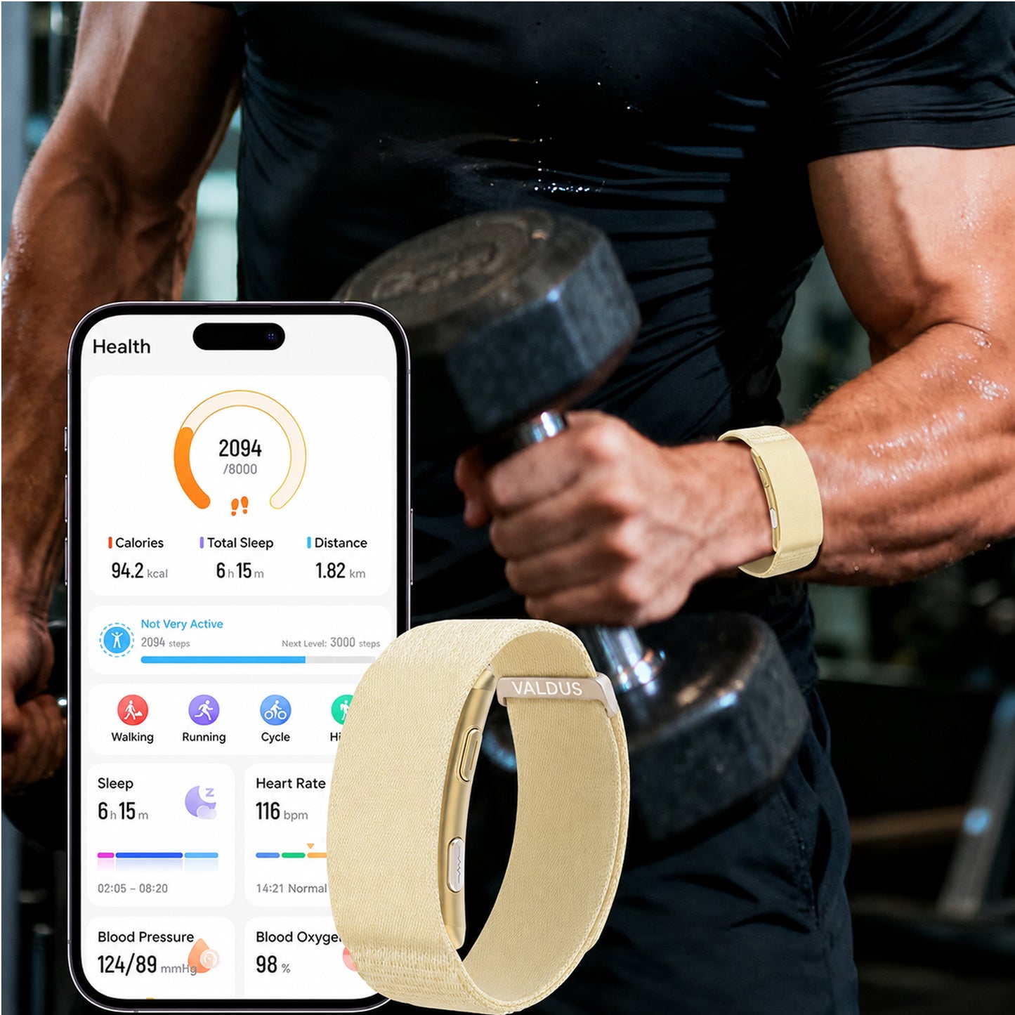 Smart Health Tracking Bracelet with Sleep Analysis, Activity Tracking & Long Battery Life Designed for Ladies and Gents Gold