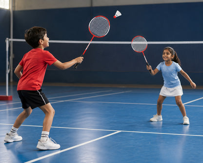 Badminton Racket & Shuttlecock Combo Set – 2 Lightweight Durable Steel Badminton Rackets with 2 Nylon Shuttlecocks, Non-Slip Grip, Pre-Strung Racquets for Indoor & Outdoor Sports
