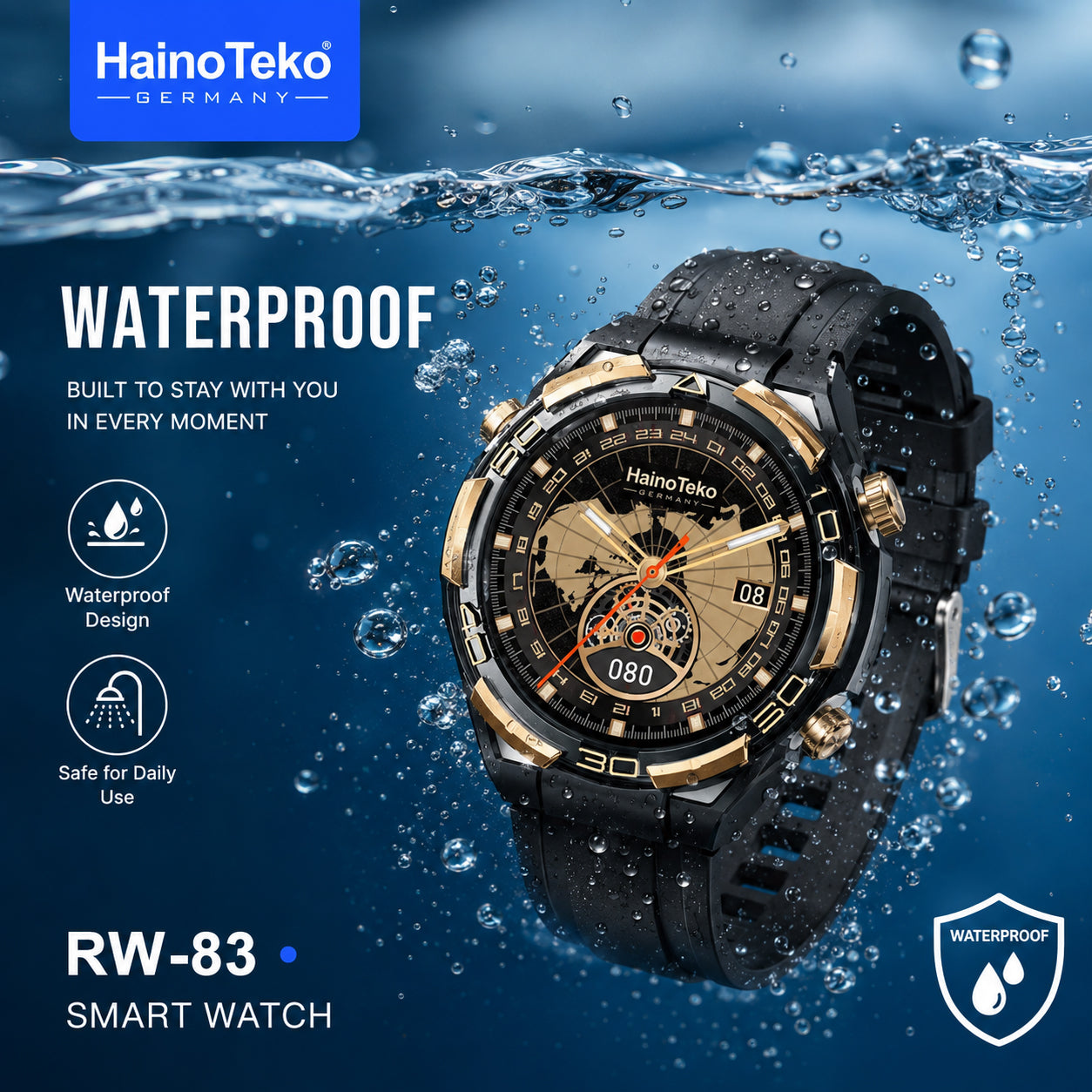 Haino Teko RW-83 Waterproof Smart Watch with Bluetooth Calling AMOLED Display, Compass, 10-Day Battery Life & 3 Interchangeable Straps Designed for Men