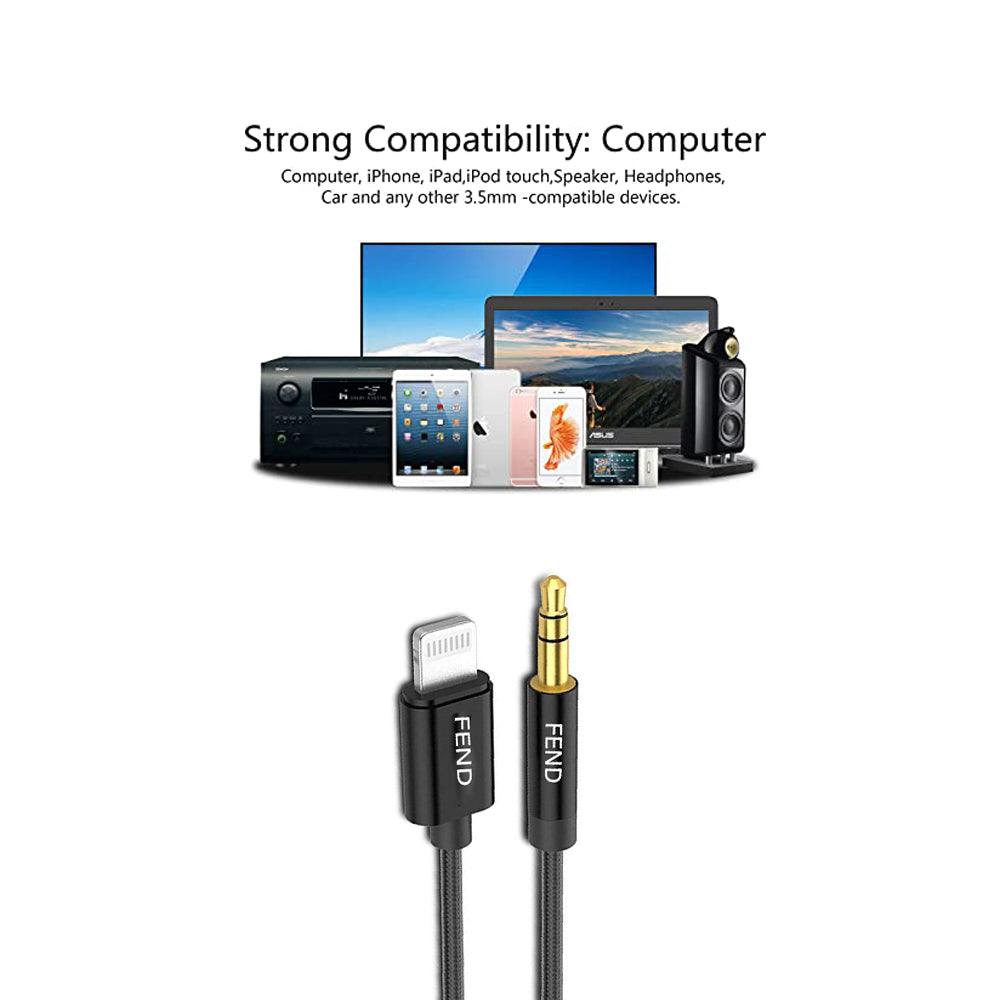Fend Lightning to 3.5mm Aux Audio Cable Aux Cord for iPhone iPad to Car Home Stereo Speaker with 3.5mm Headphone Jack Adapter Support fabric Strong cable Black