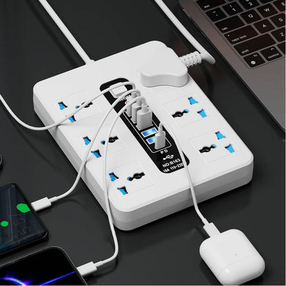 GKK GUOKANG A39 Universal Extension Power Strip with 6 Universal AC Sockets, 5 USB Charging Ports & 1 PD Fast Charging Port, Smart Auto Identification, Multi-Plug Power Extension Board White