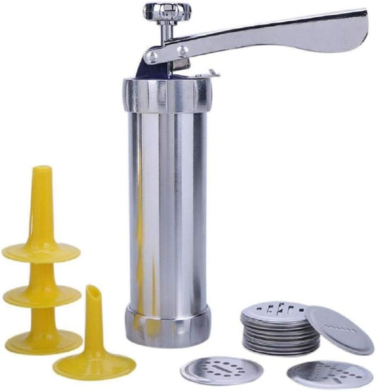 Biscuit Cookie Extruder Press Gun Set with 10 Moulds & 4 Nozzles – Multi-Function Cookie Maker & Cake Decorating Tool for Baking Biscuits, Cookies & Pastry Designs