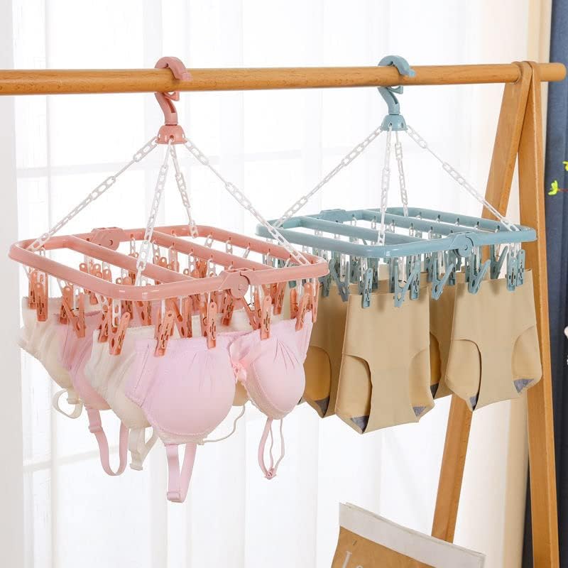 Lacoz Foldable Laundry Hanger Drying Racks with 32 Clips,Baby Clothes Drying Rack, Laundry Clothes Hangers for Drying Socks, Towels, Bras, Diapers, Baby Clothes