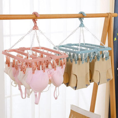 Lacoz Foldable Laundry Hanger Drying Racks with 32 Clips,Baby Clothes Drying Rack, Laundry Clothes Hangers for Drying Socks, Towels, Bras, Diapers, Baby Clothes
