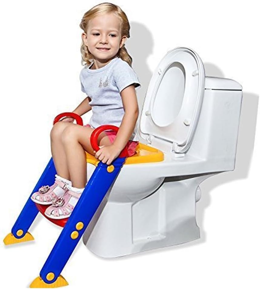 Folding Baby Potty Training Seat with Ladder for Kids Adjustable Toddler Toilet Trainer Seat with Anti-Slip Steps & Safety Handles Multicolour