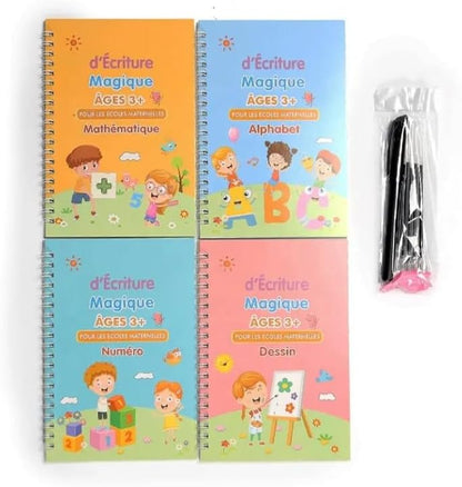 4pcs French Magic Practice Copybook Pen Preschools Kids Calligraphy Notebook Children Reusable Learning Book, Learning Games, Numbers, Alphabet and Calculating