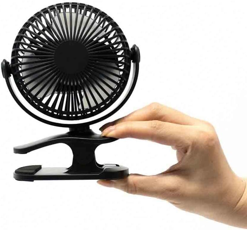 Portable Clip Fan Rechargeable USB Handheld Desk Fan with 3 Speed Modes Adjustable Head, Strong Grip Base, Mini Personal Cooling Fan for Home Office Travel