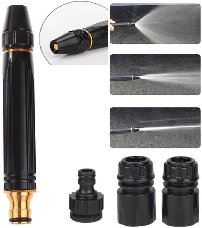 Lacoz Water Spray Gun Car Wash Nozzle High Pressure Nozzle Spray Water Gun Water Jet Hose Nozzles Pipe For Gardening, Bike Car Wash Garden Watering Tool Black High Pressure Nozzle with 3 Attachment