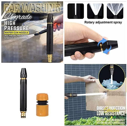 Lacoz Water Spray Gun Car Wash Nozzle High Pressure Nozzle Spray Water Gun Water Jet Hose Nozzles Pipe For Gardening, Bike Car Wash Garden Watering Tool Black High Pressure Nozzle with 3 Attachment