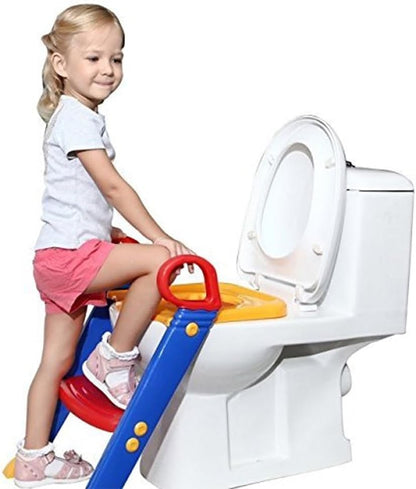 Folding Baby Potty Training Seat with Ladder for Kids Adjustable Toddler Toilet Trainer Seat with Anti-Slip Steps & Safety Handles Multicolour
