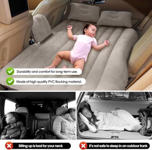 Multi Purpose Inflatable Car Air Bed Mattress for SUV MPV and Car Portable Travel Sleeping Bed with Pump Durable & Comfortable for Camping Road Trips and Outdoor Adventures (Beige)