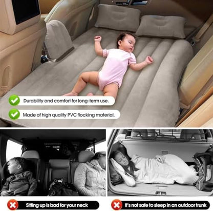 Multi Purpose Inflatable Car Air Bed Mattress for SUV MPV and Car Portable Travel Sleeping Bed with Pump Durable & Comfortable for Camping Road Trips and Outdoor Adventures (Beige)