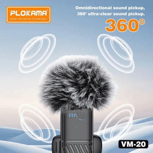 VM-20 Wireless Lavalier Microphone 2.4G Dual Mic System for Live Streaming, Interviews, Vlogging & Video Recording