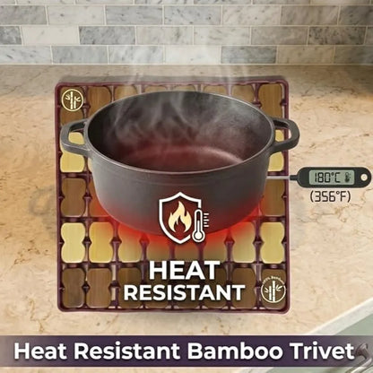 Pack of 6 Premium Bamboo Trivet Set – Professional Heat Protection & Anti-Slip Kitchen Hot Pads