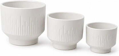 Premium Artisan Ceramic Planter Pots Set of 3 Matte White Stoneware Indoor Flower Pots with Drainage Hole Decorative Plant Pot Combo for Home & Office Décor