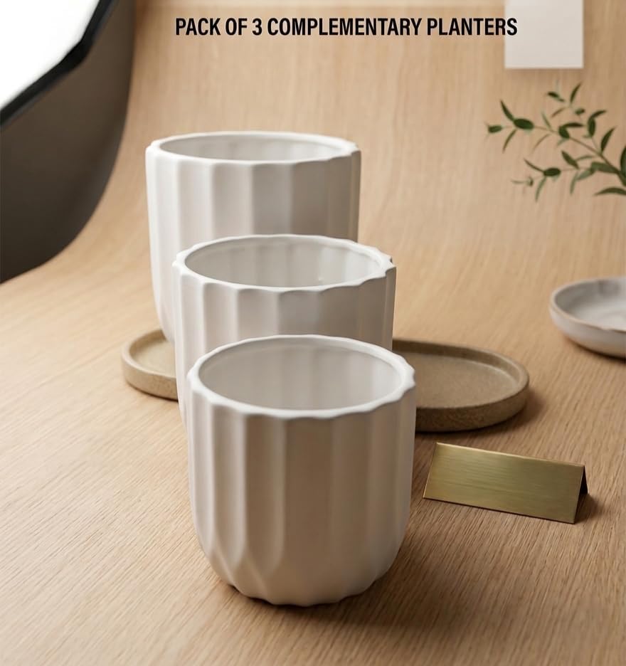 Modern Ceramic Flower Pot Set of 3 Matte White Geometric Planter Pots with Drainage Holes for Indoor Plants, Succulents & Home Decor