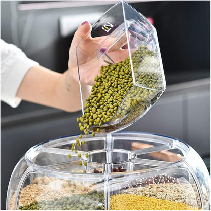 360° Rotating Multi-Compartment Storage Organizer with One-Touch Dispensing System, Transparent Visibility Design, Space-Saving Countertop Storage Container Green