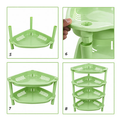 4-Layer Plastic Corner Storage Rack for Kitchen & Home – Space-Saving Multi-Tier Vegetable & Fruit Organizer Shelf, Durable Ventilated Storage Stand for Kitchen