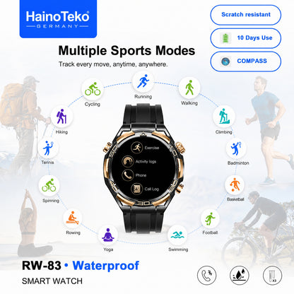 Haino Teko RW-83 Waterproof Smart Watch with Bluetooth Calling AMOLED Display, Compass, 10-Day Battery Life & 3 Interchangeable Straps Designed for Men